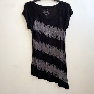 INC International Concepts Asymmetrical Black Shirt with Silver Sparkle Accents